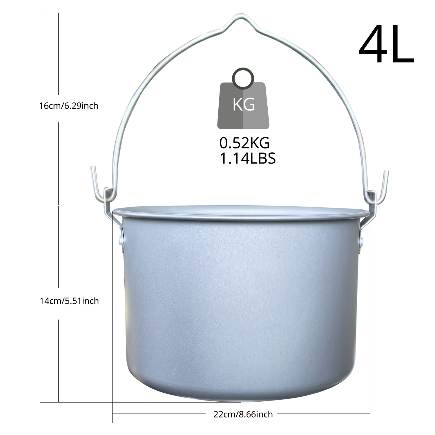 Camping Hanging Cooking Pot - 4L Outdoor Hanging Pot Camping Picnic