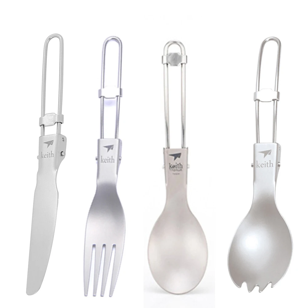 Camping Cooking Cutlery Set - Keith Outdoor Titanium Folding Spoon Spork