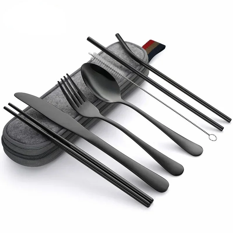 Camping Cooking Cutlery Set - 8Pcs/set Tableware Reusable Travel Cutlery Set