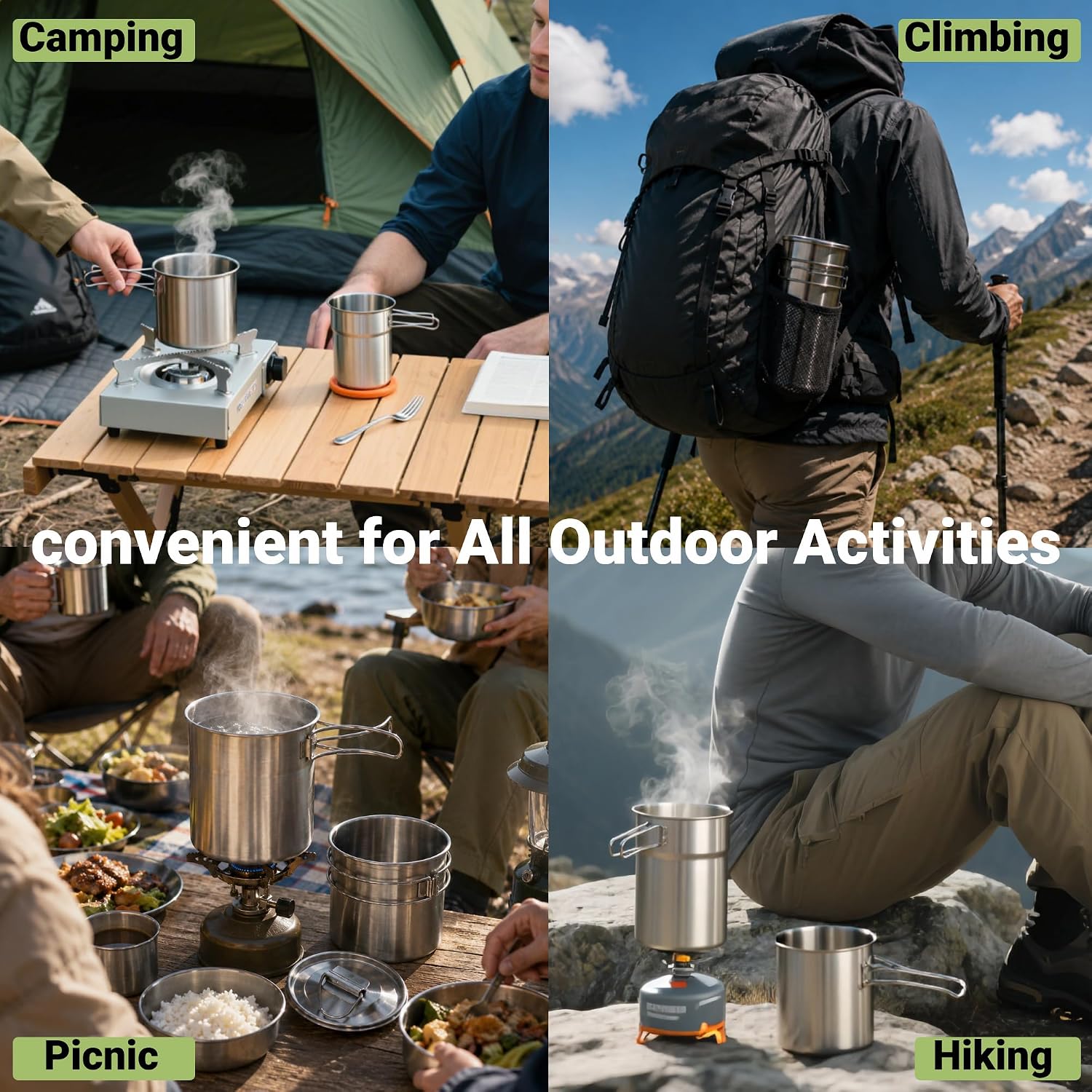 Foldable Camping Cups Mugs Cam - Camping Cooking Set Stainless Steel ulasan dan harga