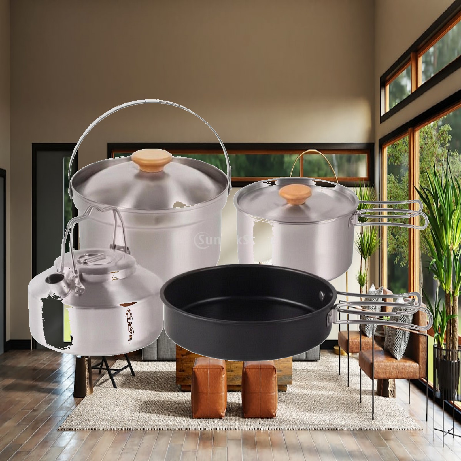 4 Pieces Stainless Steel Camp  - Camping Cooking Set With Kettle ulasan dan harga
