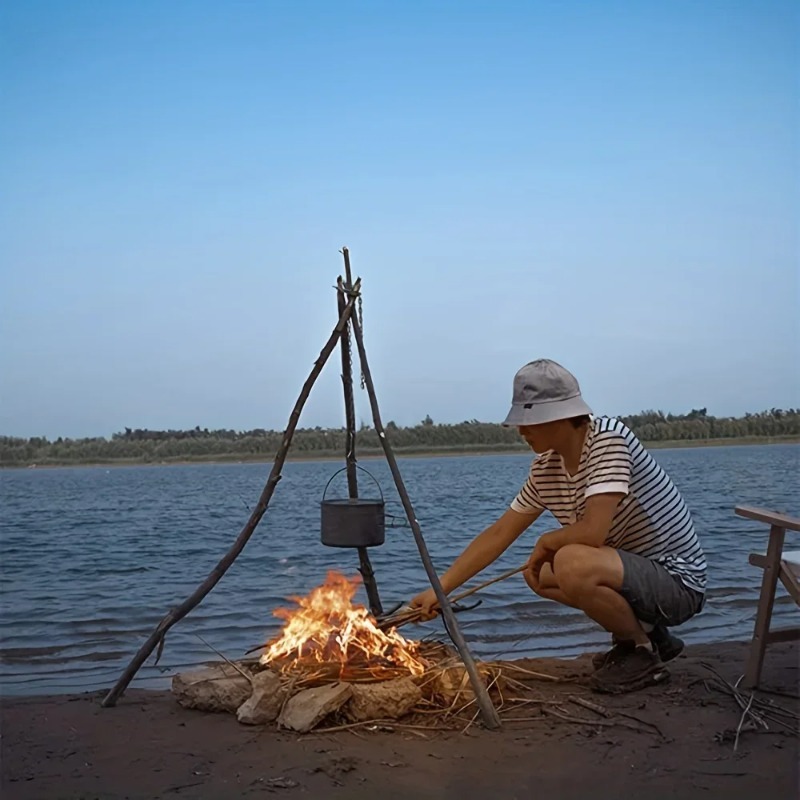 Outdoor BBQ Tripod Portable De - Camping Hanging Cooking Pot ulasan dan harga