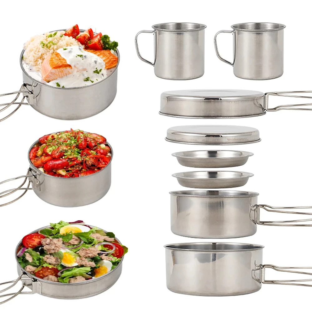 8pcs/Set Camping Cookware Mess - Camping Cooking Set Stainless Steel ulasan dan harga