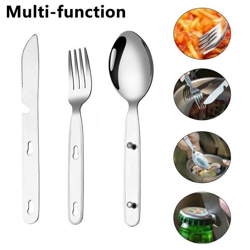 3pcs/set Folding Spoon Fork Kn - Camping Cooking Cutlery Set ulasan dan harga