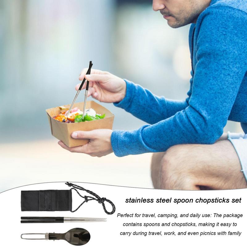Foldable Spoon Chopsticks Trav - Camping Cooking Cutlery Set ulasan dan harga