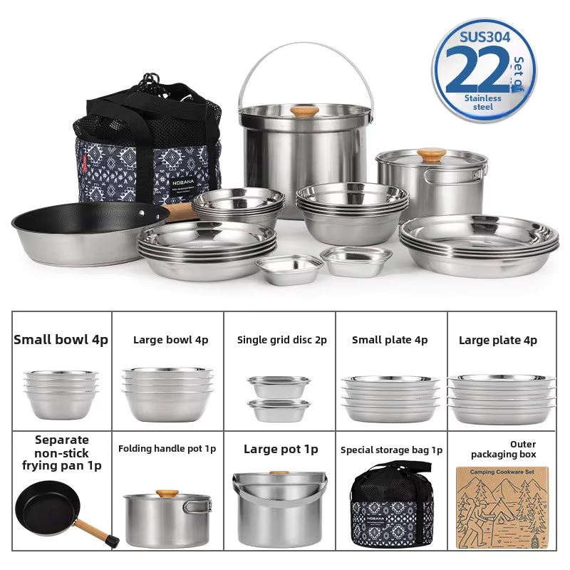 NOBANA Newest Outdoor Stainles - Camping Cooking Set Stainless Steel ulasan dan harga